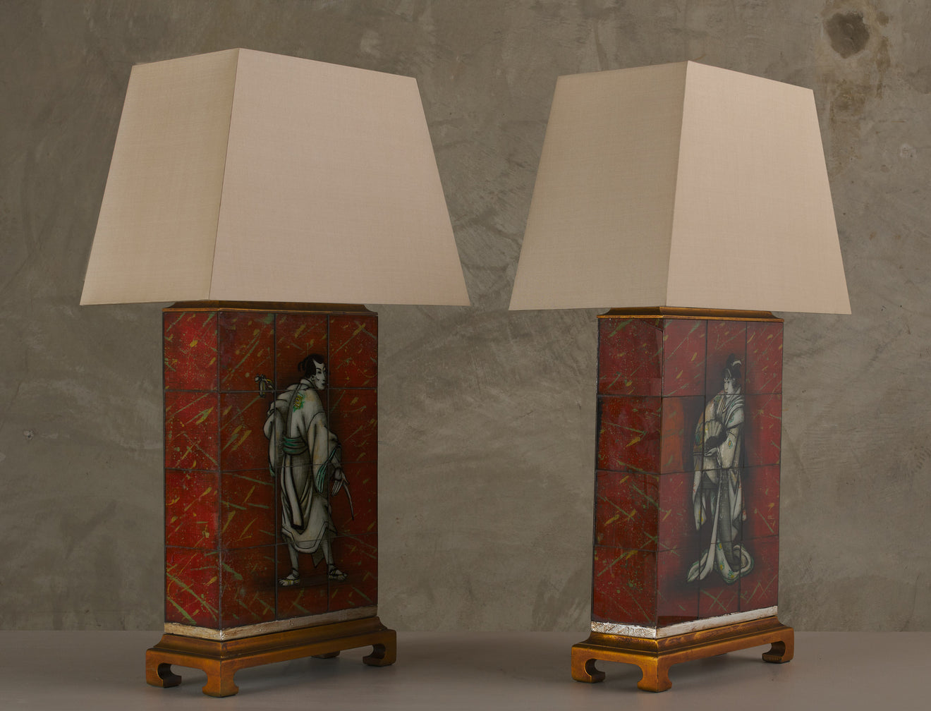 PAIR OF KARIN VAN LEYDEN ( 1906 - 1977) EGLOMISE LAMPS